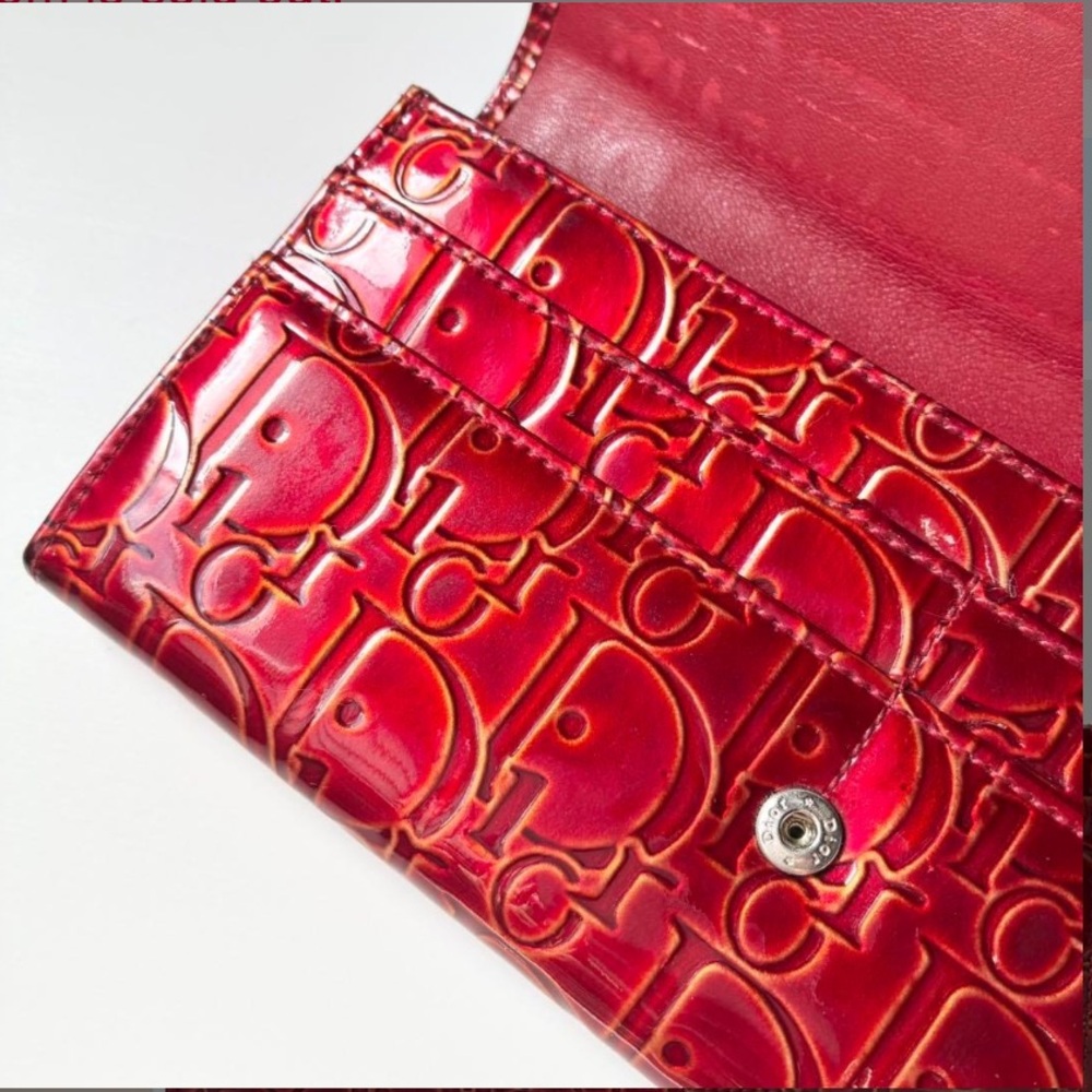 Dior Red Embossed Patent Leather Continental Wallet - Picture 5 of 16